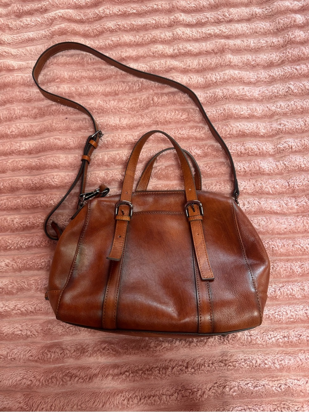 Vintage genuine cowhide leather auburn satchel